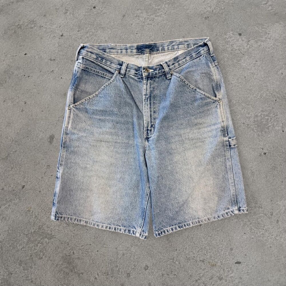 Y2K Baggy Blue Denim Shorts Route 66 Carpenter Light Wash Mens Size 34